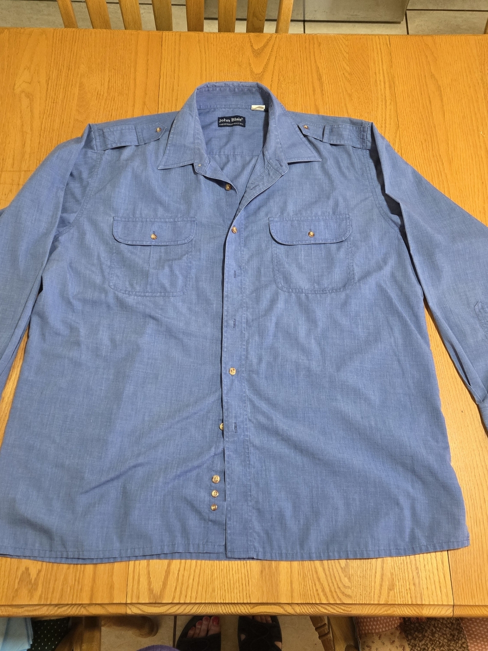 Vintage John Blair XL Blue Chambray Utility Button Front Shirt Mens